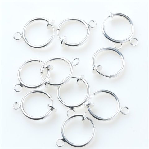 【10個】カン付 フープ イヤリング★ホワイトシルバー/13ｍｍ★ノンホールピアス イヤリングパーツ