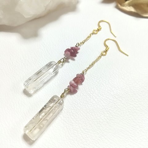 水晶×ピンクトルマリン　ピアス