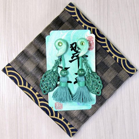 お守りイヤリング【翠玉之葉】jade leaves
