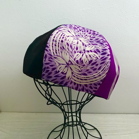 TOPI  着物リメイクのベレー帽（紫）