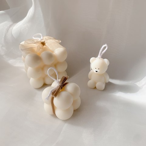 【再販】〜mini bear&bonbon set〜韓国キャンドル ミニくま & ボンボンキャンドル （大、小）3点セット