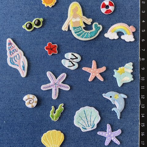 18枚入　夏テーマ　刺繍アイロンワッペンシールタイプ