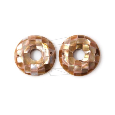 PEA-036-G【2個入り】モザイクドーナツ螺鈿ビーズ, Mother of Pearl Mosaic donut