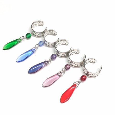 ５色の中から選べるダイヤ柄のイヤーカフ（ロジウム色）／　シャープ　ガラス　夏　涼しげラス　夏　涼しげ
