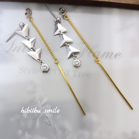 シンプル　トライアングル　3way　ピアス　