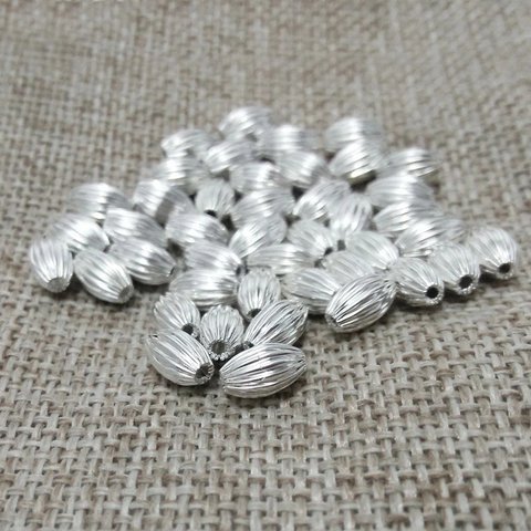 【直輸入】8×5mm*アンティーク風ストライプビーズ*20個 シルバーカラー