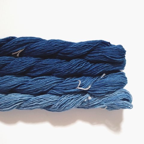 刺し子糸、編み物、織物にも♪　藍染め　藍染め糸４種セット　綿　コットン