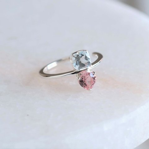 ear cuff：pink tourmaline×blue topaz ブルートパーズ×ピンクトルマリン　イヤカフ　silver925　シルバー