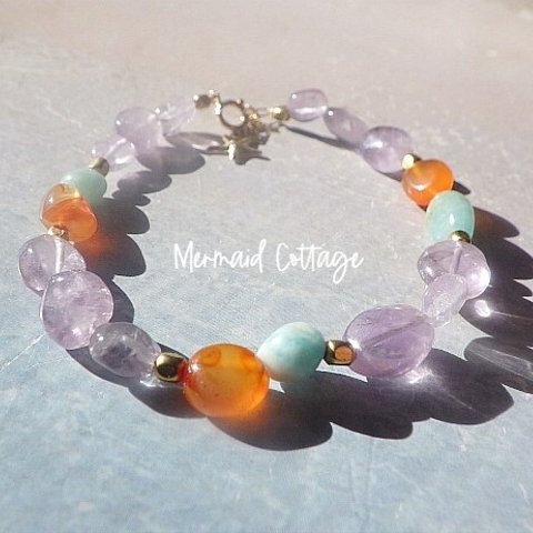 ＊14kgf*Amethyst Sunset Bracelet 　アメジスト＆アマゾナイト＆カーネリアン