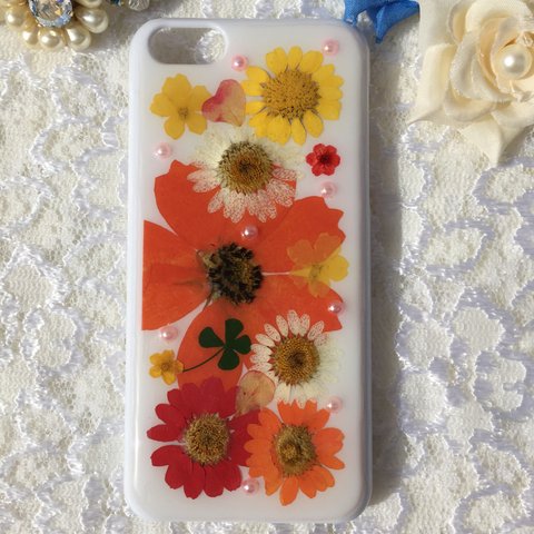 押し花iPhone5cケース ドライフラワー スマホケース 押し花ケース