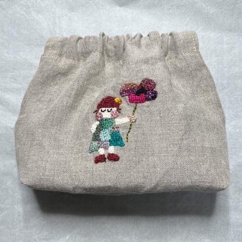 【最終SALE】モザイクダーニング刺繍　バネ口ポーチ