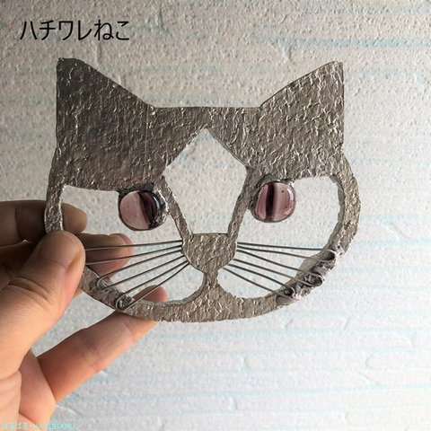 せっけん置き　ハチワレねこ　水きれよくさびない錫製