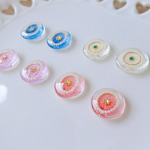 海のカメオ～華～ ピアス／イヤリング／ドライフラワー／本物のお花／シーグラス／ガラス／人魚／一粒ピアス 