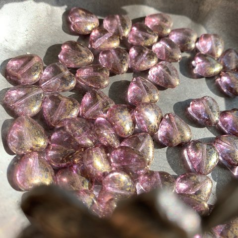 【6コセット】JIRI＊IVANA #czech beads#チェコビーズheart♡11㎜　luster sapphire pink centerhole