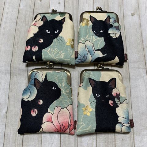 【黒猫と花】がま口カードケース 4個セット