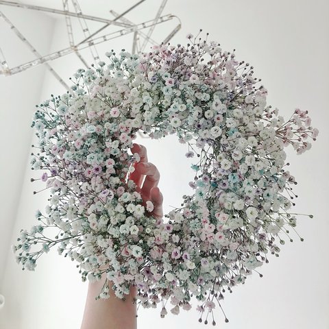 flower wreath  " MEL "  かすみ草 フレッシュ ドライフラワー リース