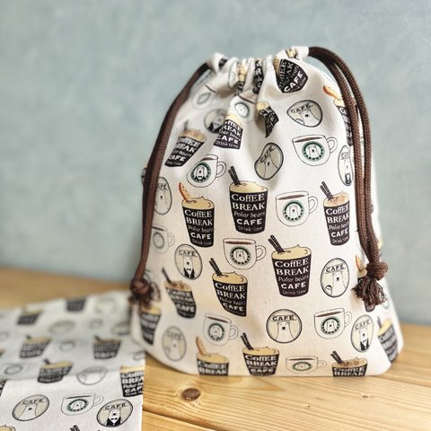 【給食セット】シロクマカフェ　アイボリー　男の子　女の子　巾着袋&ランチョンマット