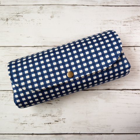 【受注製作】Gingham check ☆navy★仕分け長財布