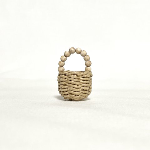 ウッドビーズハンドルカゴバッグ　ミニチュア / Miniature Wood Beads Handle Basket / hinoki