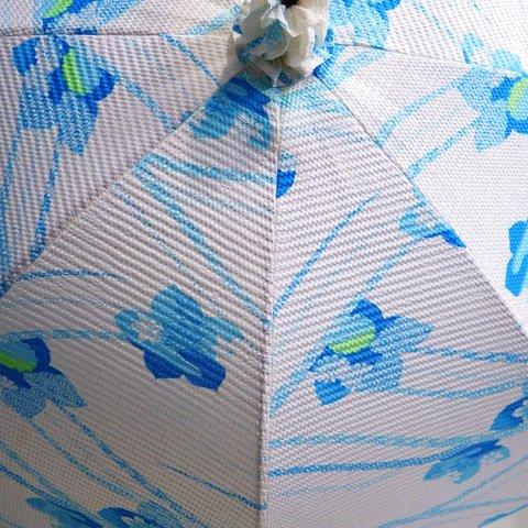 浴衣から生まれた日傘　お祭り夜店の青い花