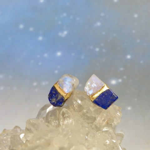 月灯りの夜＊Moon stone×Lapis Lazuli＊金継ぎピアス／S size