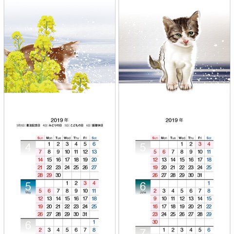 猫　2019年度月捲りカレンダー