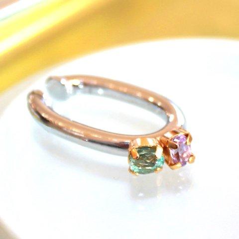 パライバトルマリン！- silver925 - Paraiba Tourmaline & Amethyst Big Ear-cuff