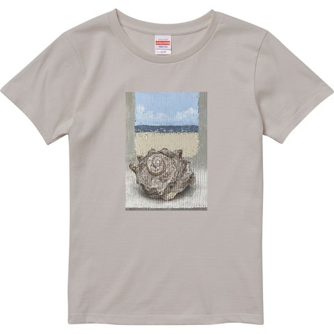 サザエ油絵イラストTシャツ　グレー