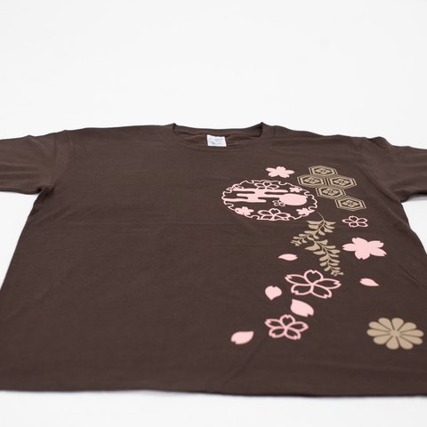 和柄Tシャツ（半袖・栗皮茶）桜・紋 Lサイズ
