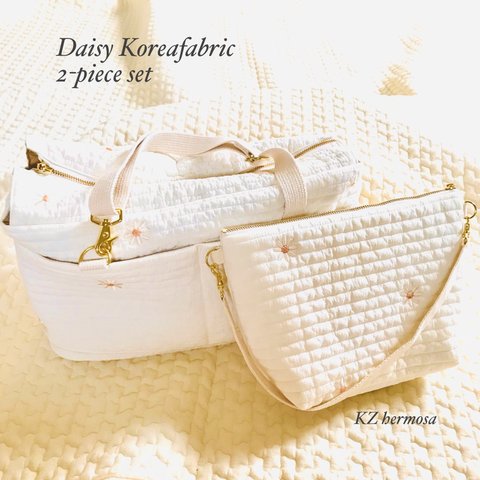 送料無料　Daisy Koreafabric 2-piece set  ベビーカーバッグ マグポーチMサイズ　デイジー　刺繍　イブル　