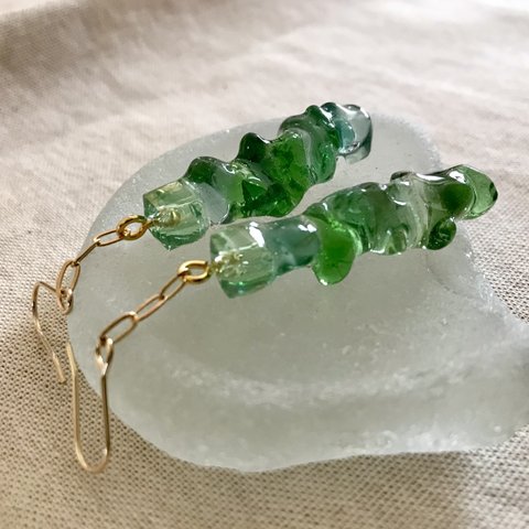 Tsurara aqua green sea drops ゴールドチェーンピアス