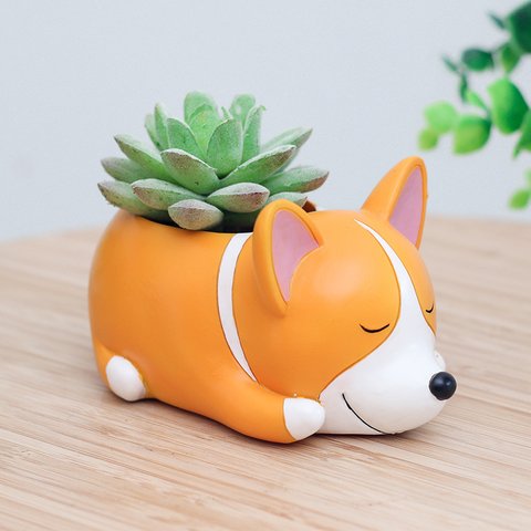 かわいいキャラクター動物コーギー 犬 植木鉢 小型 卓上用 多肉植物用フラワーポット ペンホルダー 花器 収納 装飾品