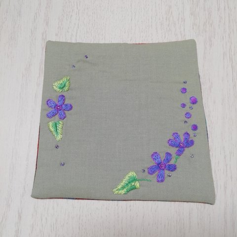 コースター　ブルースター紫（手刺繍）