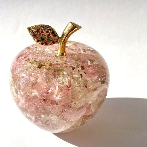 くすみピンクのりんご ハーバリウム ガラスのりんご 大 固めるハーバリウム りんごハーバリウム インテリア雑貨 お祝いギフト 