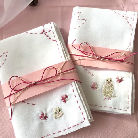 インコ刺繍  さくら🌸刺し子さらしふきん