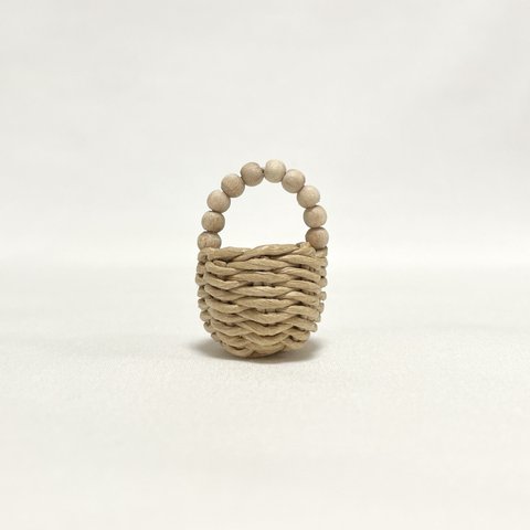 ウッドビーズハンドルカゴバッグ　ミニチュア / Miniature Wood Beads Handle Basket / hinoki