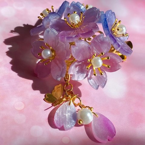 桜のヘアクリップ 立体花玉(グラデーション夜桜)