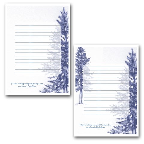 【モミの木デザインのレターパッド】木が好きな方のためのA5罫線あり便箋-ネイヴィー