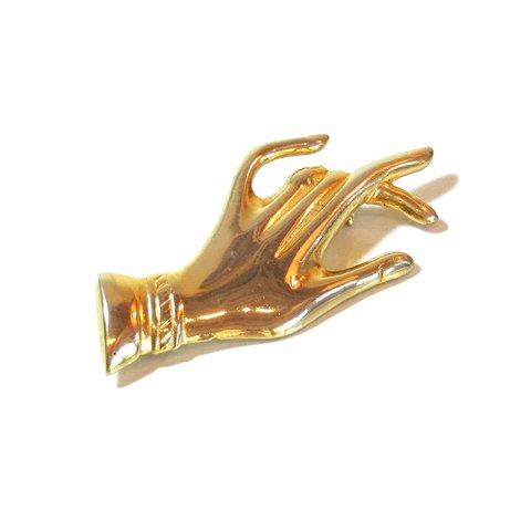 70s Vintage Gold Tone Hand Motif Brooch