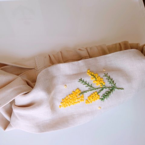 ミモザ刺繍ヘアバンド キッズサイズ