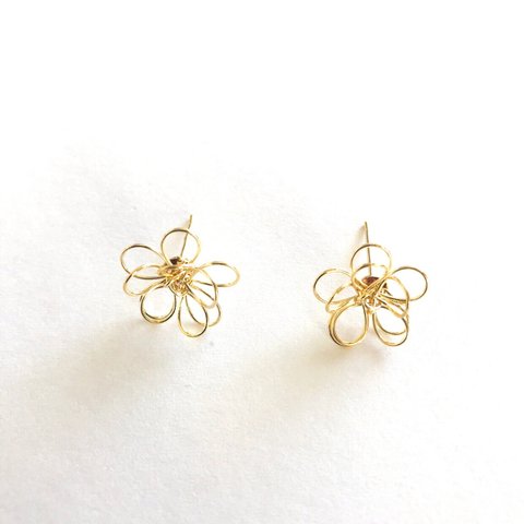 「#1826」 フラワー ワイヤー ピアス 金具✴︎6個セット