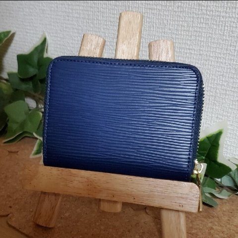 青×赤 コンパクト財布 エピレザー ラウンドファスナー 牛革 コインケース