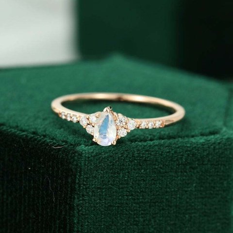 K14 14金 洋ナシ型 涙型 モアッサナイト ダイヤモンドリング 指輪 繊細 透明感 レディース 宝石 指輪 卸売価格 高品質 高級品