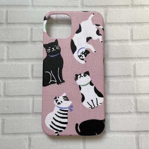 白黒猫柄 ピンク ブラック ホワイト ニャンコ ねこ ネコ スマホケース【Xperia/GALAXY/iPhone】