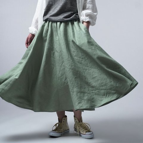 【wafu】Linen Skirt リネン サーキュラースカート/青磁鼠(せいじねず) s002f-snz1