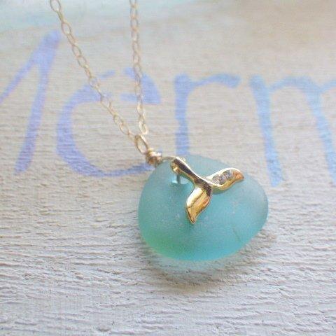 Whale Tail Seaglass Necklace*14kgf