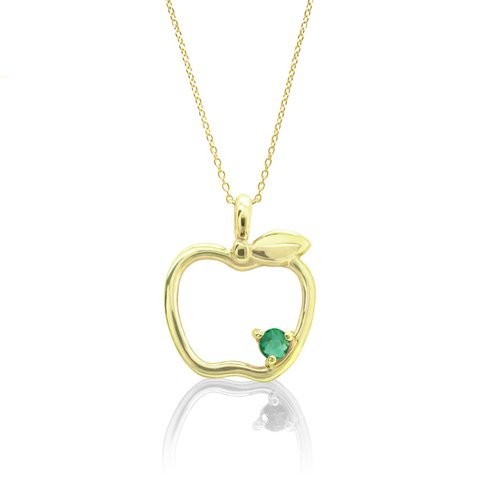 5月 誕生石 エメラルド 小さなリンゴのプチペンダン&キラキラ輝く華奢チェーンゴールドネックレス 美輪宝石