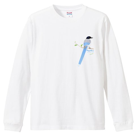 PEGA AZUL オナガ 野鳥 スケッチ ロングTシャツ 尾長 小鳥 イラスト 0506 白限定