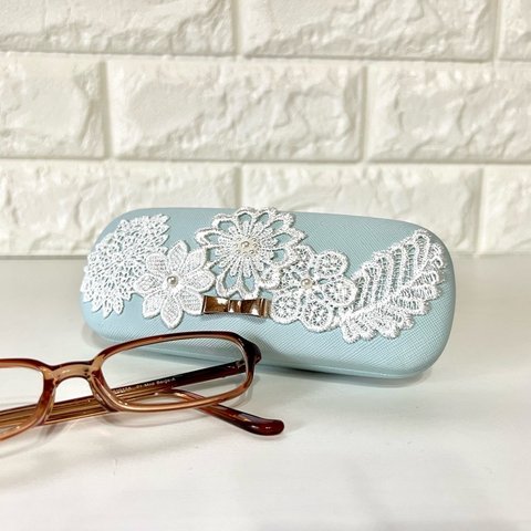 繊細レース🤍お花🤍メガネケース🤍ご褒美🤍プレゼント🤍母の日🤍light blue glasses case