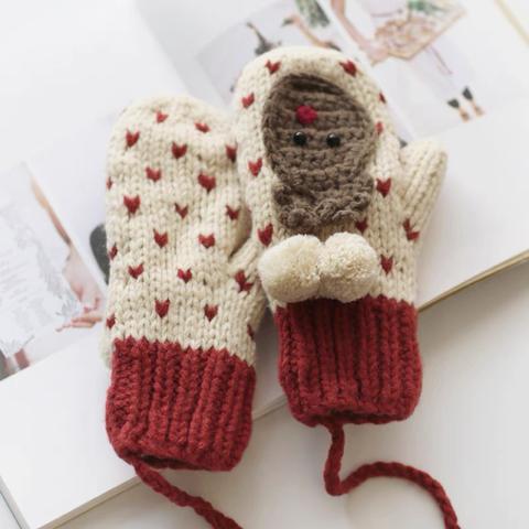ニット手袋/ /裏起毛/冬/編み物/ハンドメイド/ニットミトン手袋/クリスマス